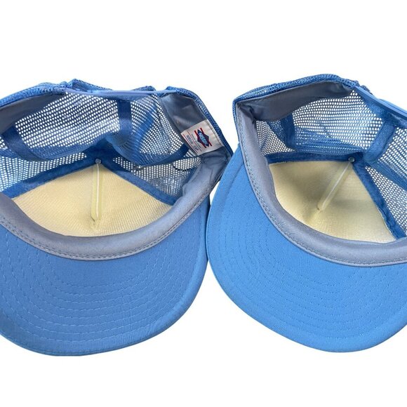 Vintage Nissin Blue & White Trucker Cap Adjustable Mesh Back Lot of 2 - Picture 5 of 5